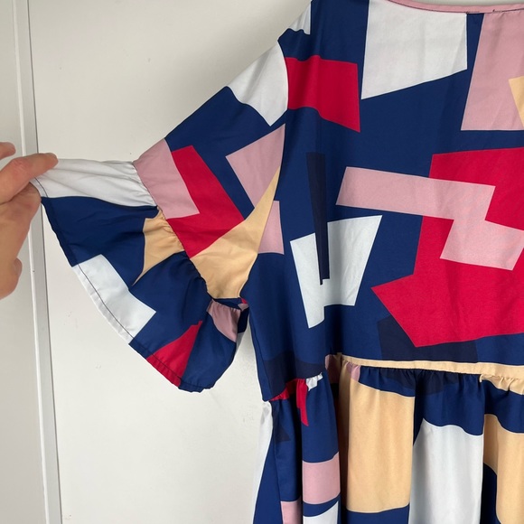 SHEIN Curve Sheath Dress Geometric Print Short Sleeve 4X Multicolored Tie Neck - Picture 9 of 11